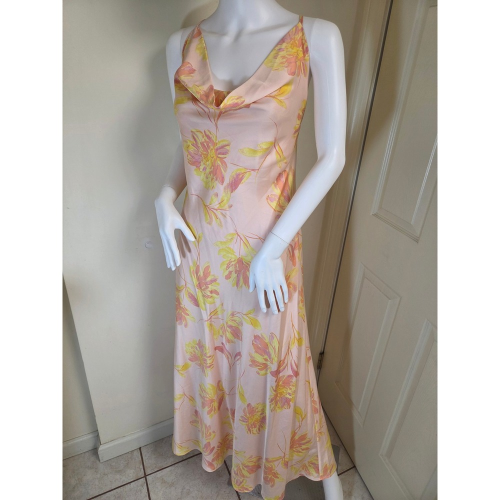 WAYF Floral Cowl Neck Open Back Maxi Dress Peach Pink‎ Yellow XL